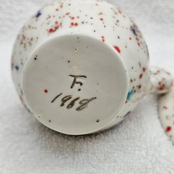 Pitcher Bowl Pottery Set Miniature Orange Blue Teal Glaze Signed F 1968 Vtg - Picture 7 of 8